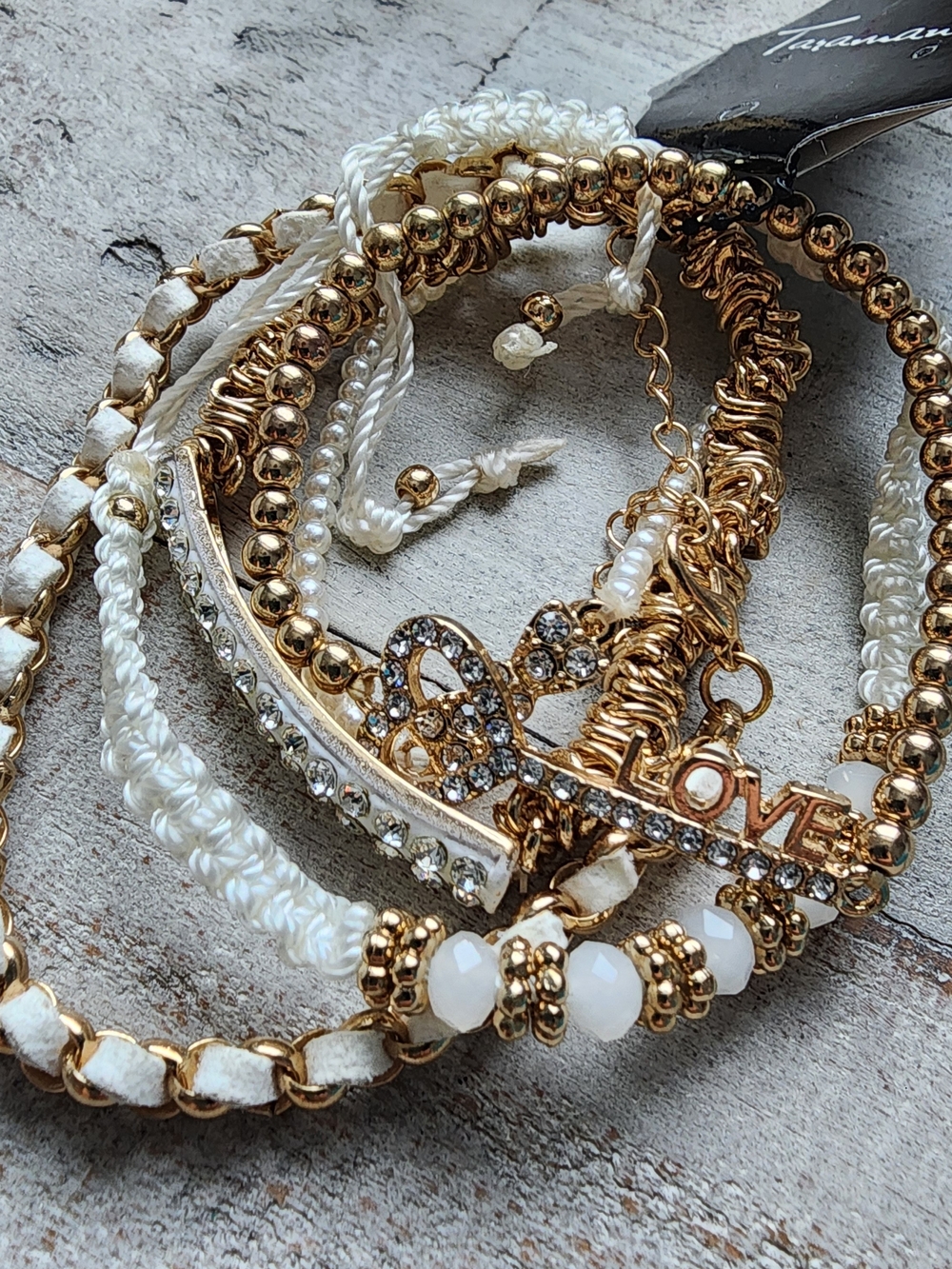 Gold and White Layered Bracelet Set by Taramanda